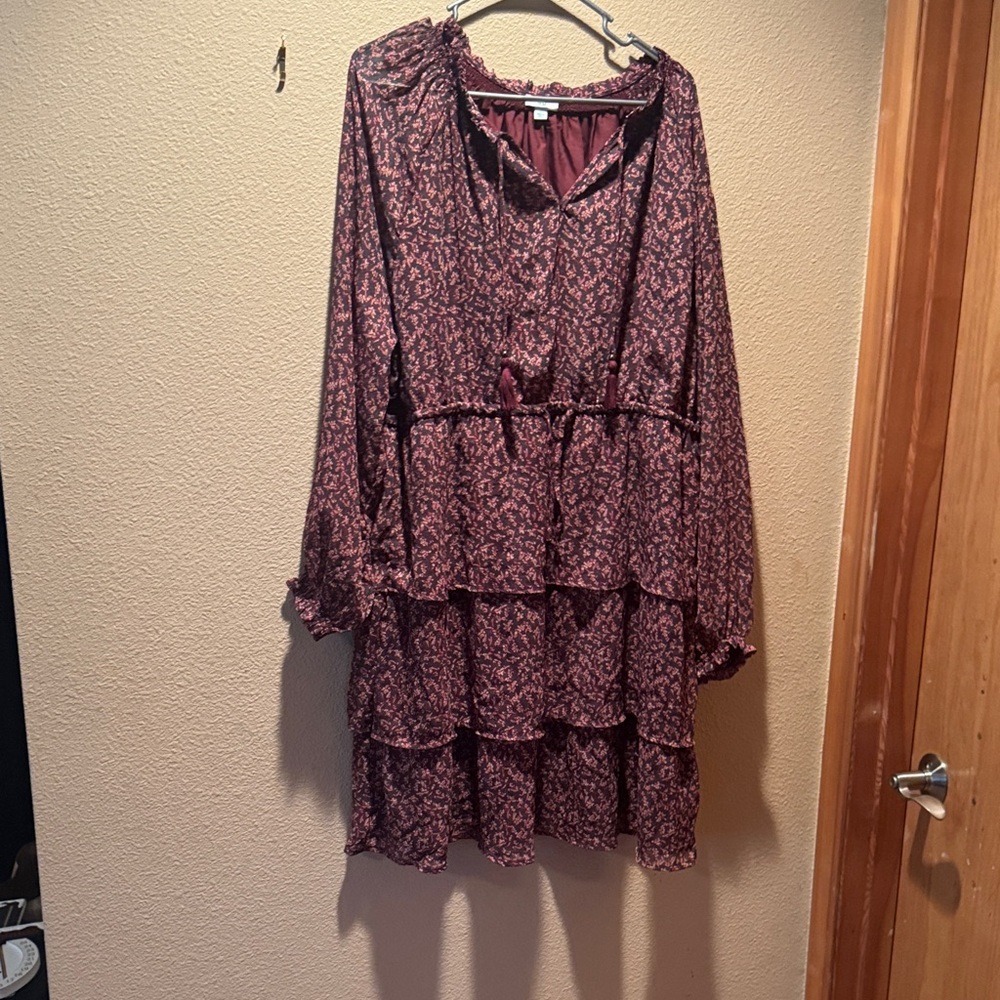 Dip Burgundy Floral Long Sleeve Dress